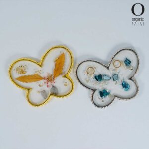 PALETA MEZCLADORA METALICA + ESPATULA PLATA CORAZON-MARIPOSA