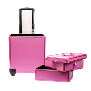 MALETA ORGANIZ. 4 NIVELES DOBLE TAPA RUEDAS ROSA METAL